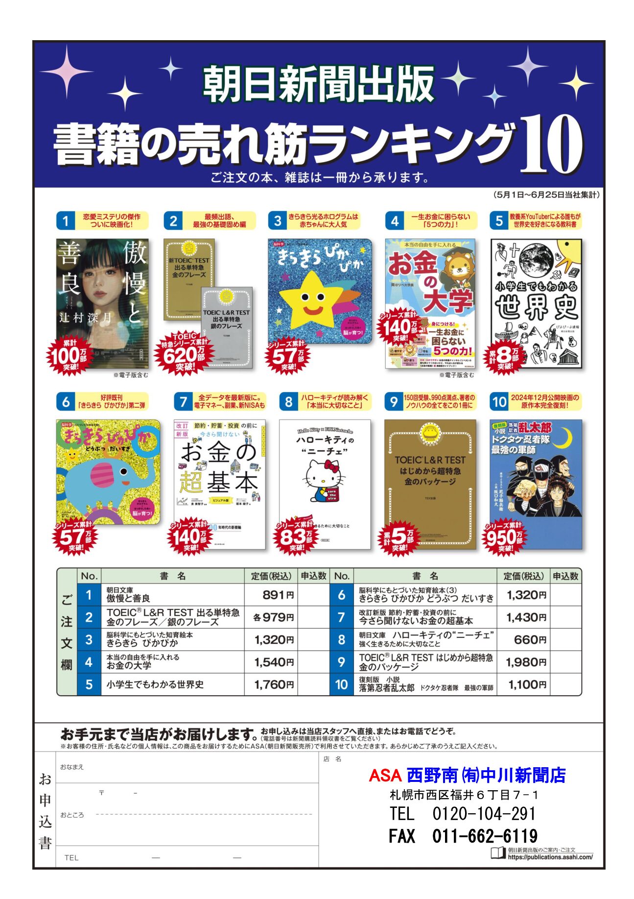 朝日新聞出版 書籍の売れ筋ランキング10 7月